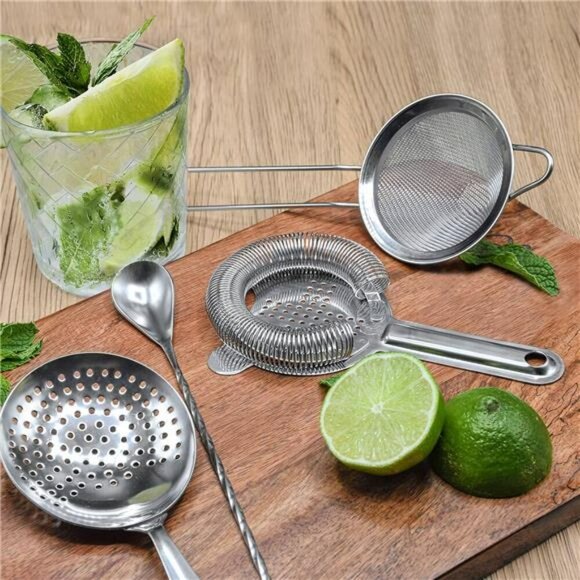 Stainless Steel Cocktail Strainer Bar Tool Set with Spoon Jigger for Mixing - Picture 2 of 7